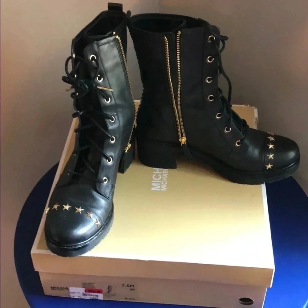 Michael Kors Cody/Leather Star Studded Boots - Picture 2 of 4